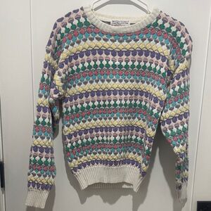 Vintage Women’s Multicolor Patterned Crewneck Sweater - Cream Base